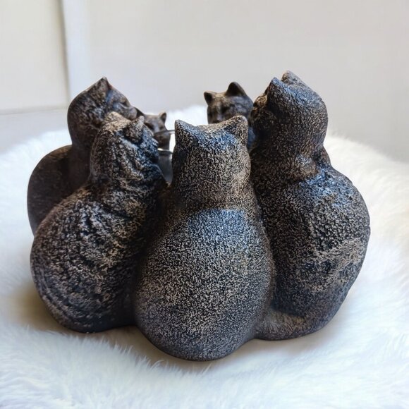 Windstone Editions Circle of Cats Candle Holder Mineral Stone VTG Collectible - Picture 1 of 15